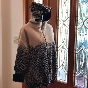 CHICO’S LUXURIOUS FLEECE JACKET VTG CHEETAH REVERSES TO BLACK LIKE NEW SZ SM-MD